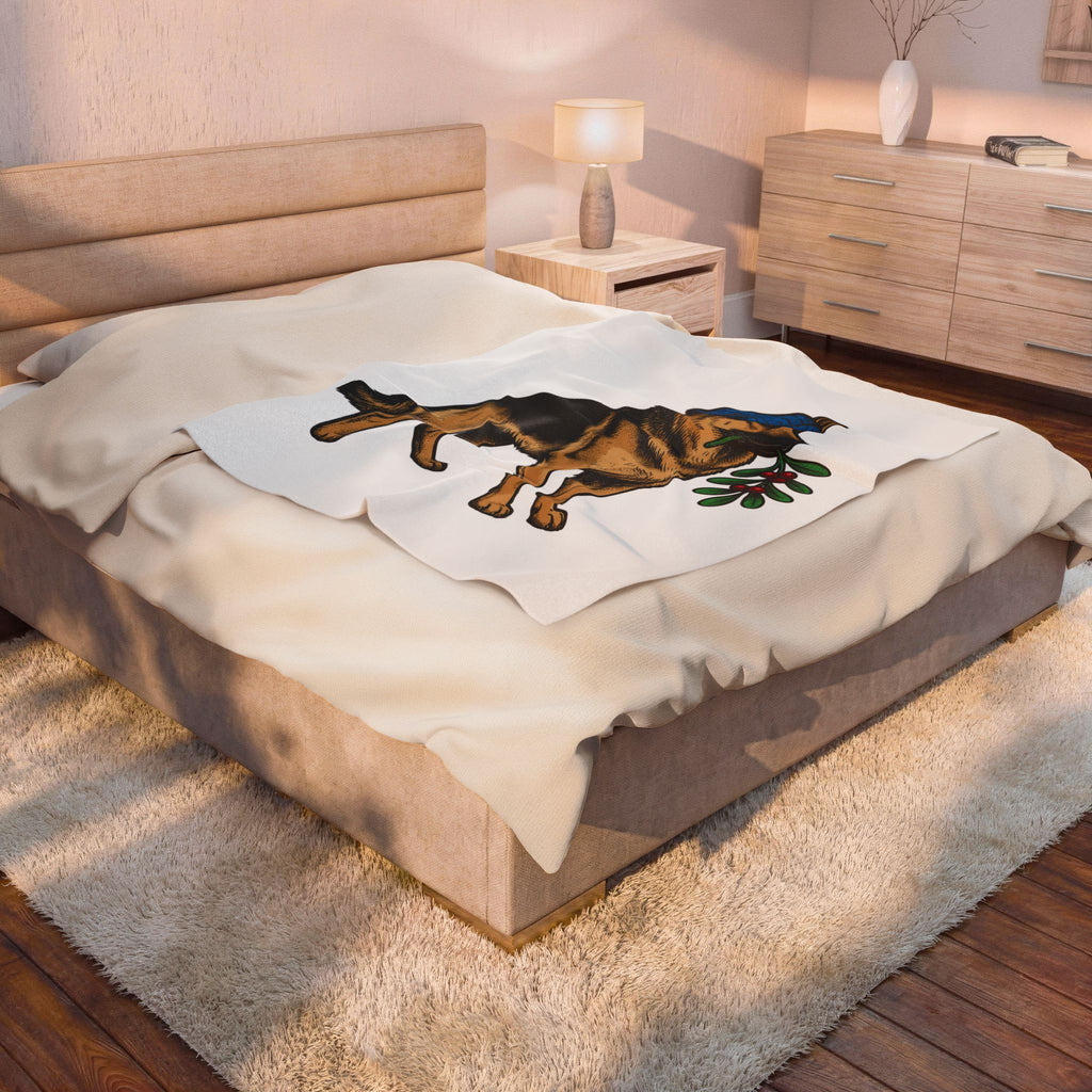 German Shepherd Puppy Blanket Dog Holidays Gift Women Hand Drawn Blanket Alsatian Blanket Dog Fan Illustrated Graphic Blanket Line Art Festive