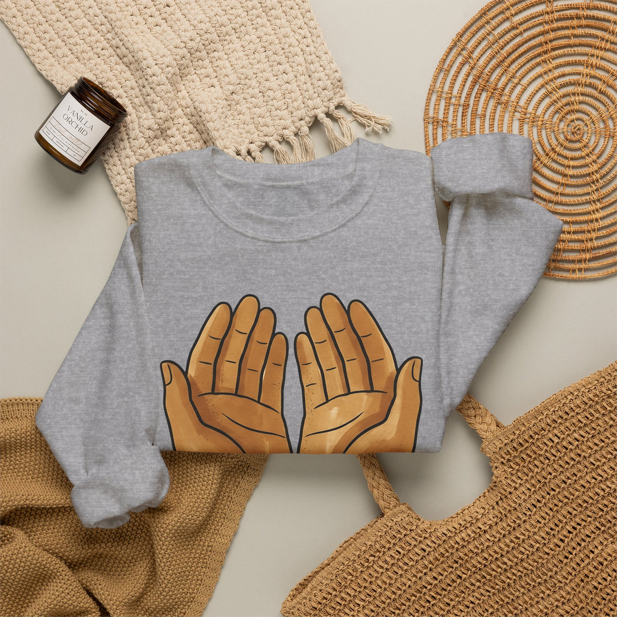 Open Palms Sweatshirt Support Thanks Gift Women Sketch Sweatshirt Hands Sweatshirt Caregiver Enthusiast Drawing Illustration Gratitude Graphic Simple