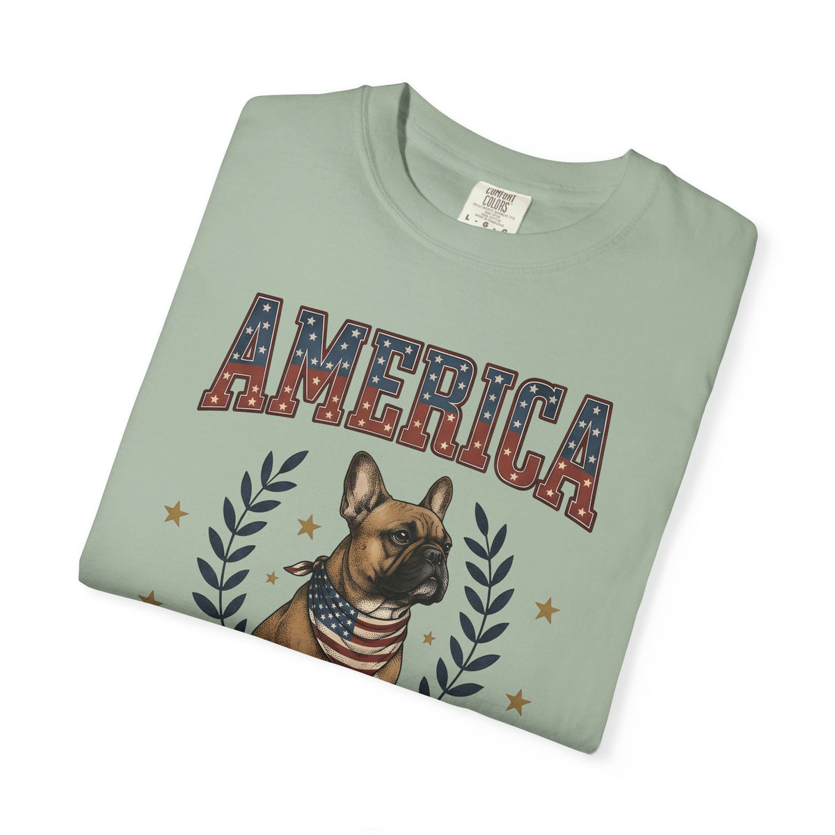 French Bulldog T-Shirt America Patriotic Gift Women Vintage T-Shirt Bouledogue T-Shirt American Fan Retro Illustration Graphic Retro Stars T-Shirt