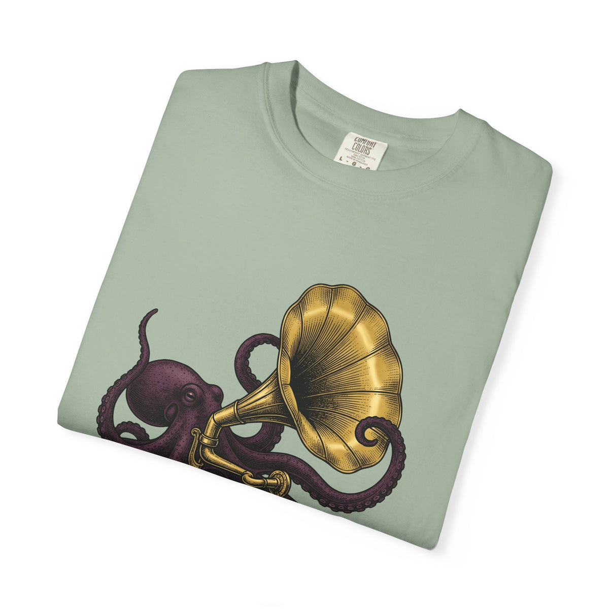 Octopus Phonograph T-Shirt Animal Sound Gift Women Classic T-Shirt Gramophone T-Shirt Pet Fan Retro T-Shirt Audio Graphic Doodle Music Player