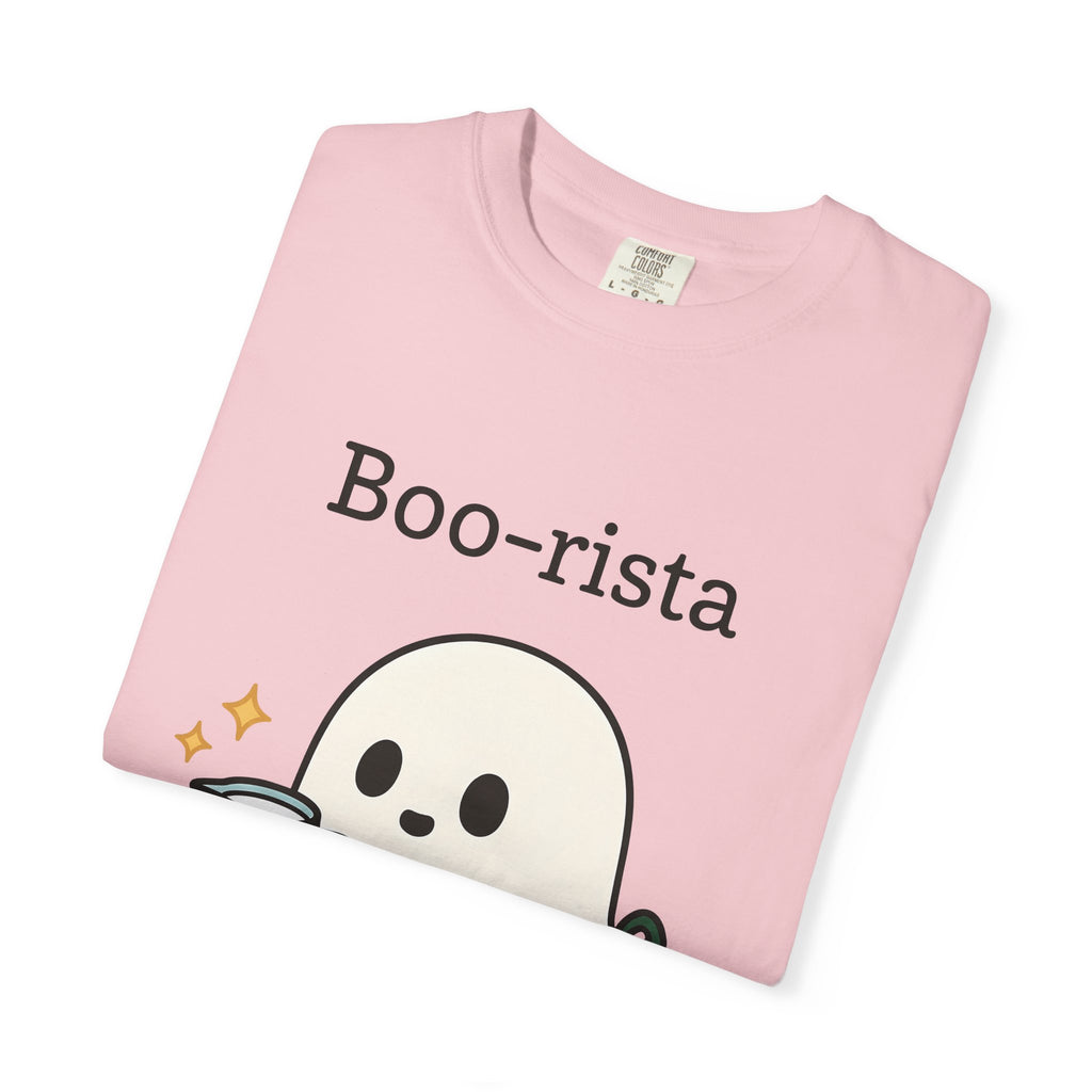 Ghost Barista T-Shirt Coffee Halloween Gift Women Cute T-Shirt Specter T-Shirt Coffee Fan Kawaii T-Shirt Spooky Graphic Cartoon Coffee T-Shirt T-Shirt