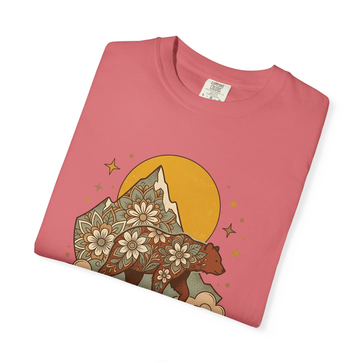 Flower Bear T-Shirt Boho Chic Outdoors Gift Women Hippie T-Shirt Teddy Bear T-Shirt Bohemian Fan Psychedelic T-Shirt Nature Graphic Retro Hill
