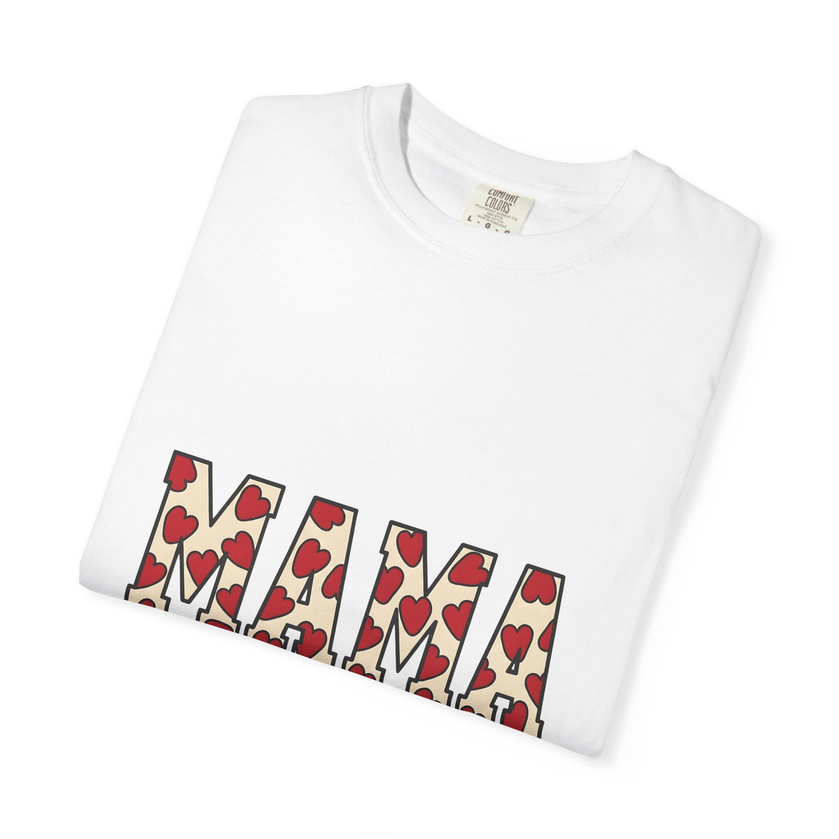 Heart Pattern Text T-Shirt Moms Family Gift Women Bold T-Shirt Typography T-Shirt Motherhood Fan Graphic T-Shirt Clan Graphic Retro Red Hearts