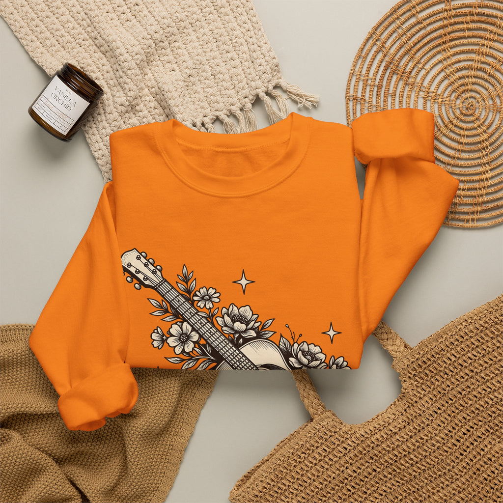 Blossom Guitar Sweatshirt Floral Melody Gift Women Illustrative Sweatshirt Guitar Sweatshirt Flower Fan Illustrated Sweatshirt Harmony Graphic Old School Star