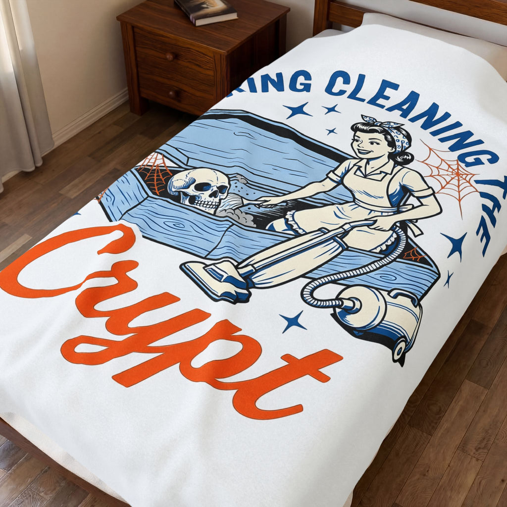 Vintage Maid Casket Blanket Funny Holiday Gift Women Comic Blanket Coffin Blanket Humor Fan Cartoon Blanket Christmas Graphic Rustic Bones Blanket