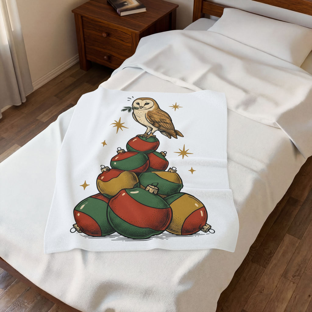 Owl Christmas Tree Blanket Christmas Animals Gift Women Vintage Blanket Christmas Tree Blanket Holiday Fan Retro Blanket Wildlife Graphic Hand