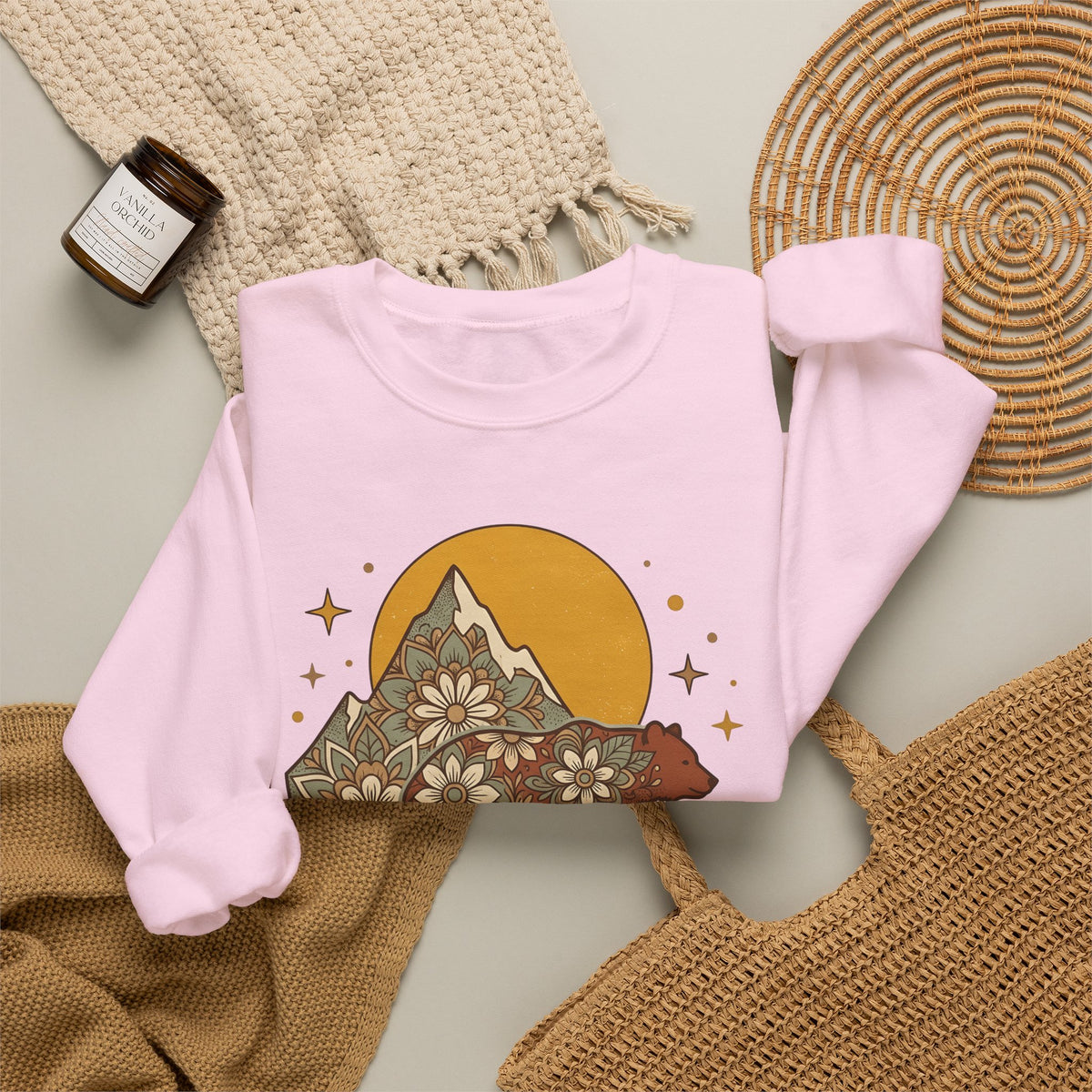 Flower Bear Sweatshirt Boho Chic Outdoors Gift Women Hippie Sweatshirt Teddy Bear Sweatshirt Bohemian Fan Psychedelic Sweatshirt Nature Graphic Retro Hill