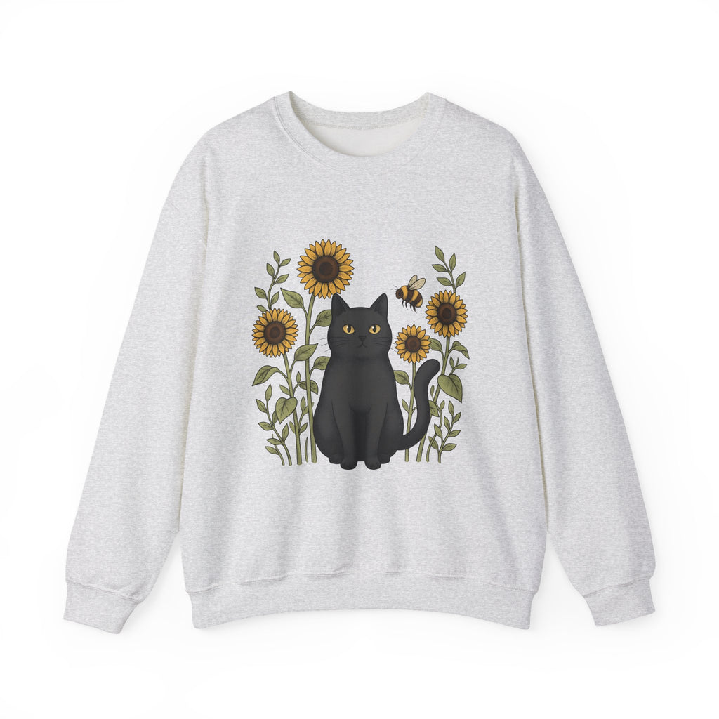 Dark Cat Sweatshirt Boho Chic Garden Gift Women Line Art Sweatshirt Black Cat Sweatshirt Bohemian Fan Minimalist Sweatshirt Gardening Graphic Cartoon Yellow
