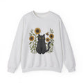 Dark Cat Sweatshirt Boho Chic Garden Gift Women Line Art Sweatshirt Black Cat Sweatshirt Bohemian Fan Minimalist Sweatshirt Gardening Graphic Cartoon Yellow