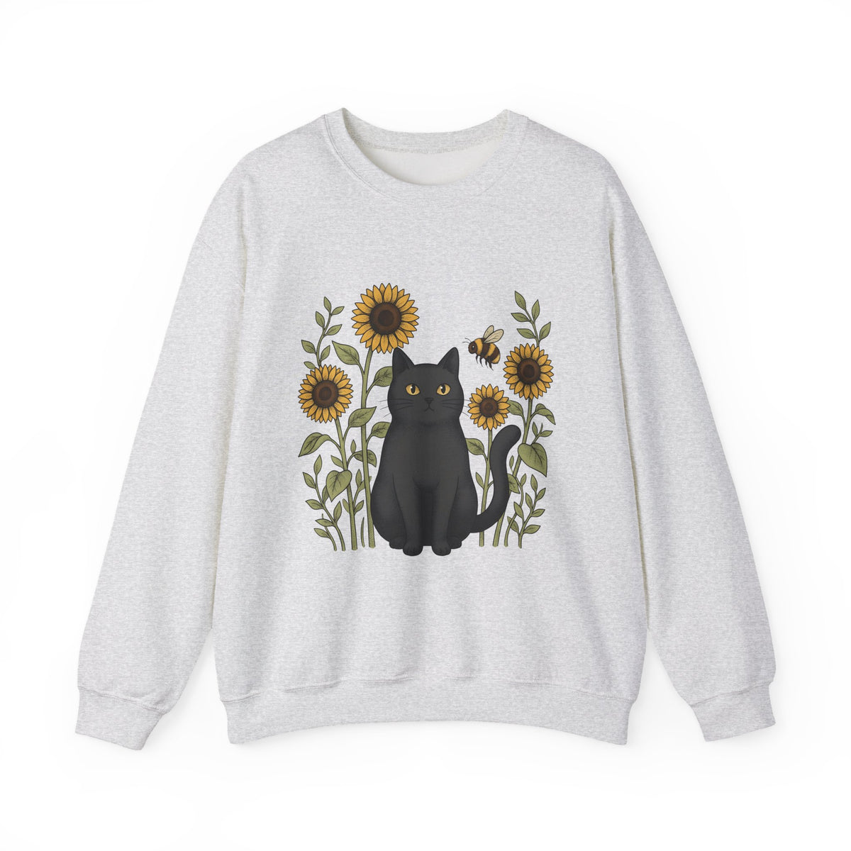 Dark Cat Sweatshirt Boho Chic Garden Gift Women Line Art Sweatshirt Black Cat Sweatshirt Bohemian Fan Minimalist Sweatshirt Gardening Graphic Cartoon Yellow