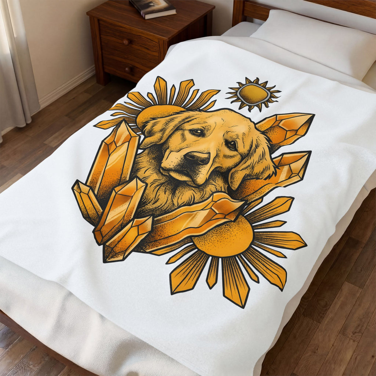 Golden Retriever Blanket Dog Sunlight Gift Women Bohemian Blanket Retriever Blanket Dog Fan Puppy Blanket Sunshine Graphic Retro Crystals Blanket