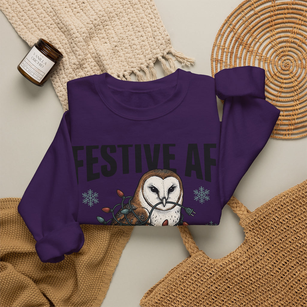Owl Christmas Lights Christmas Animal Gift Hand Drawn Owl String Lights Xmas Fan Owl Sweatshirt