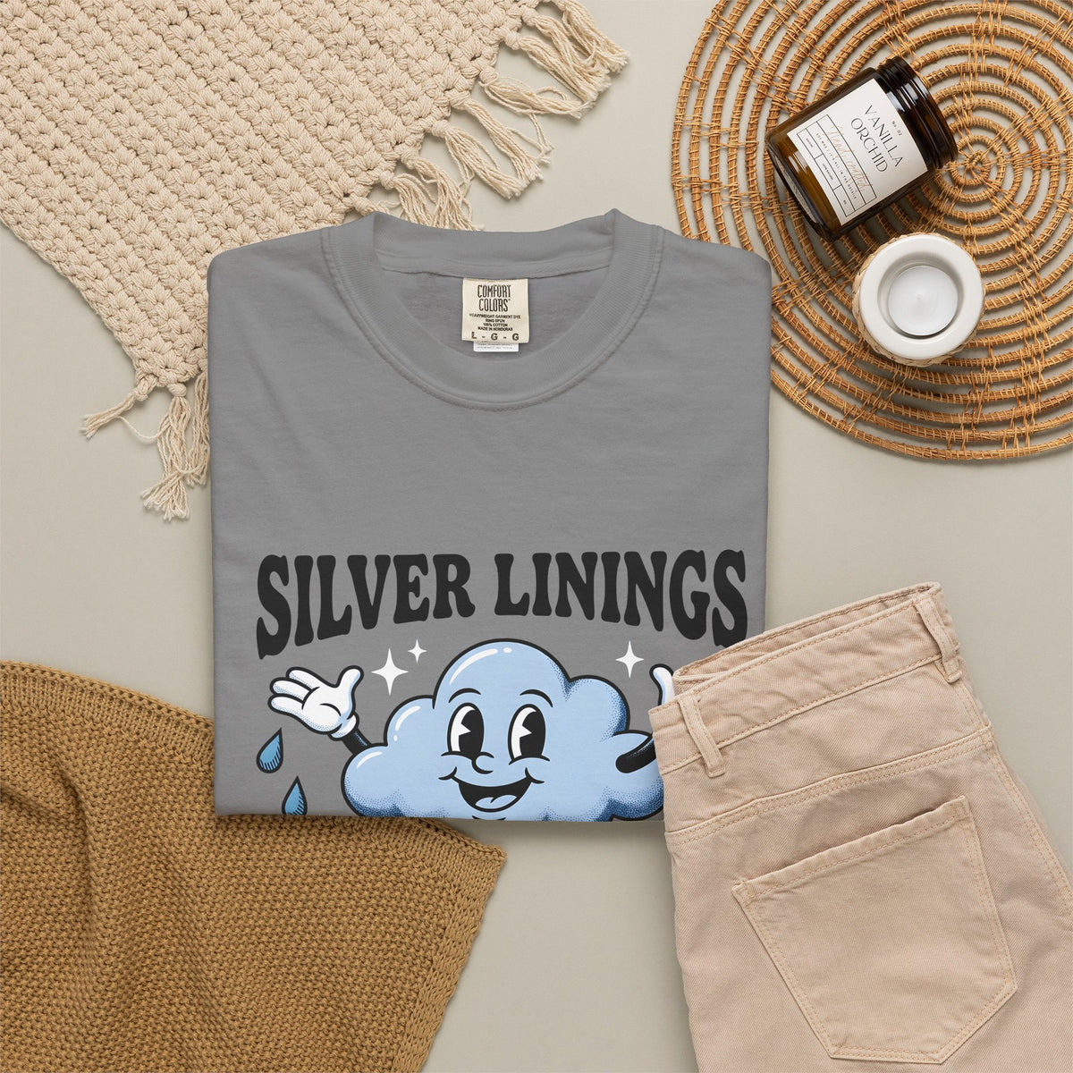 Happy Cloud T-Shirt Funny Positivity Gift Women Cartoon T-Shirt Cloud T-Shirt Humor Fan Comic T-Shirt Optimistic Graphic Retro Raindrops T-Shirt