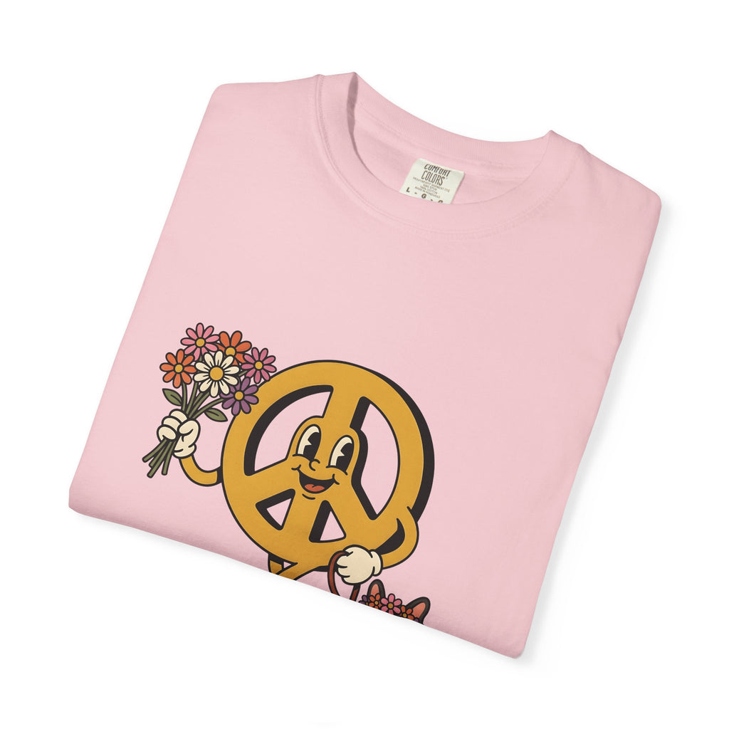 Peace Symbol Mascot T-Shirt Dog Festival Gift Women Animated T-Shirt Peace Sign T-Shirt Dog Fan Cartoon T-Shirt Rave Graphic Classic French Bulldog