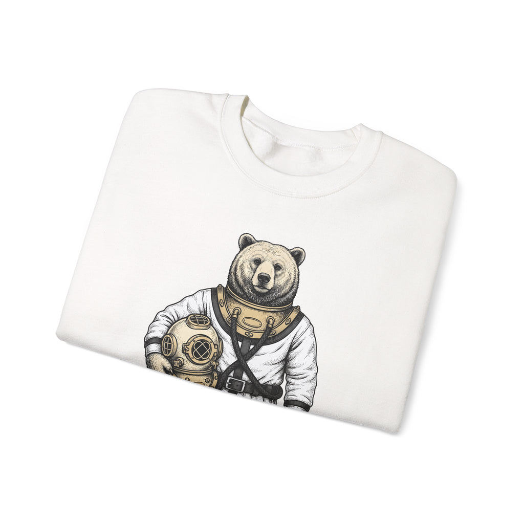 Bear Snorkeling Sweatshirt Funny Nature Gift Women Classic Sweatshirt Grizzly Sweatshirt Humor Fan Vintage Sweatshirt Wildlife Graphic Ink Diving Helmet Sweatshirt