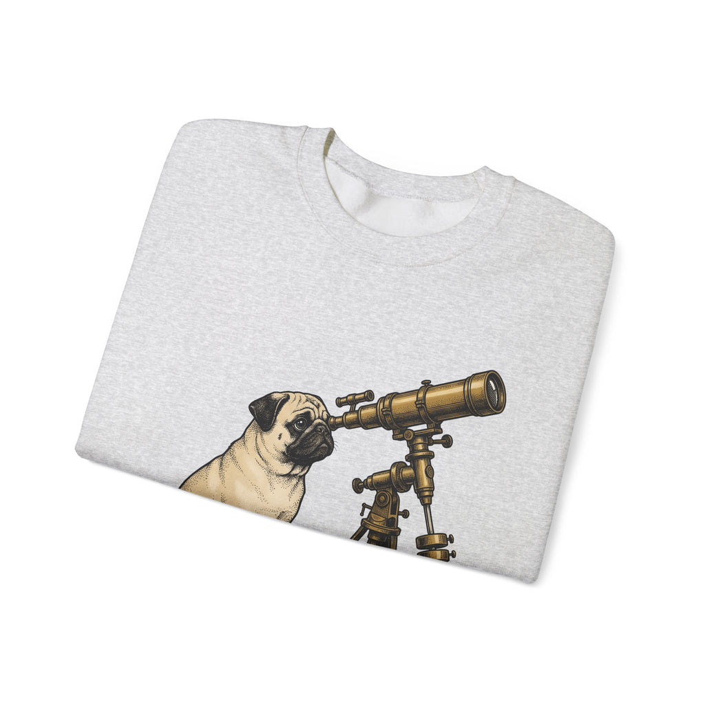 Pug Puppy Sweatshirt Dog Space Gift Women Retro Sweatshirt Puppy Sweatshirt Dog Fan Canine Sweatshirt Vintage Graphic Astronomy Illustration Sketch Binoculars