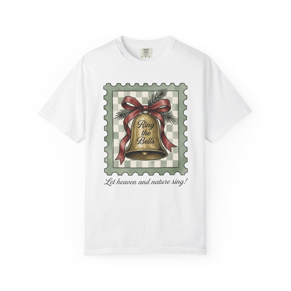 Festive Bell T-Shirt Christmas Seasonal Gift Women Retro T-Shirt Jingle Bell T-Shirt Christmas Fan Vintage T-Shirt Holiday Graphic Rustic Fir Twig