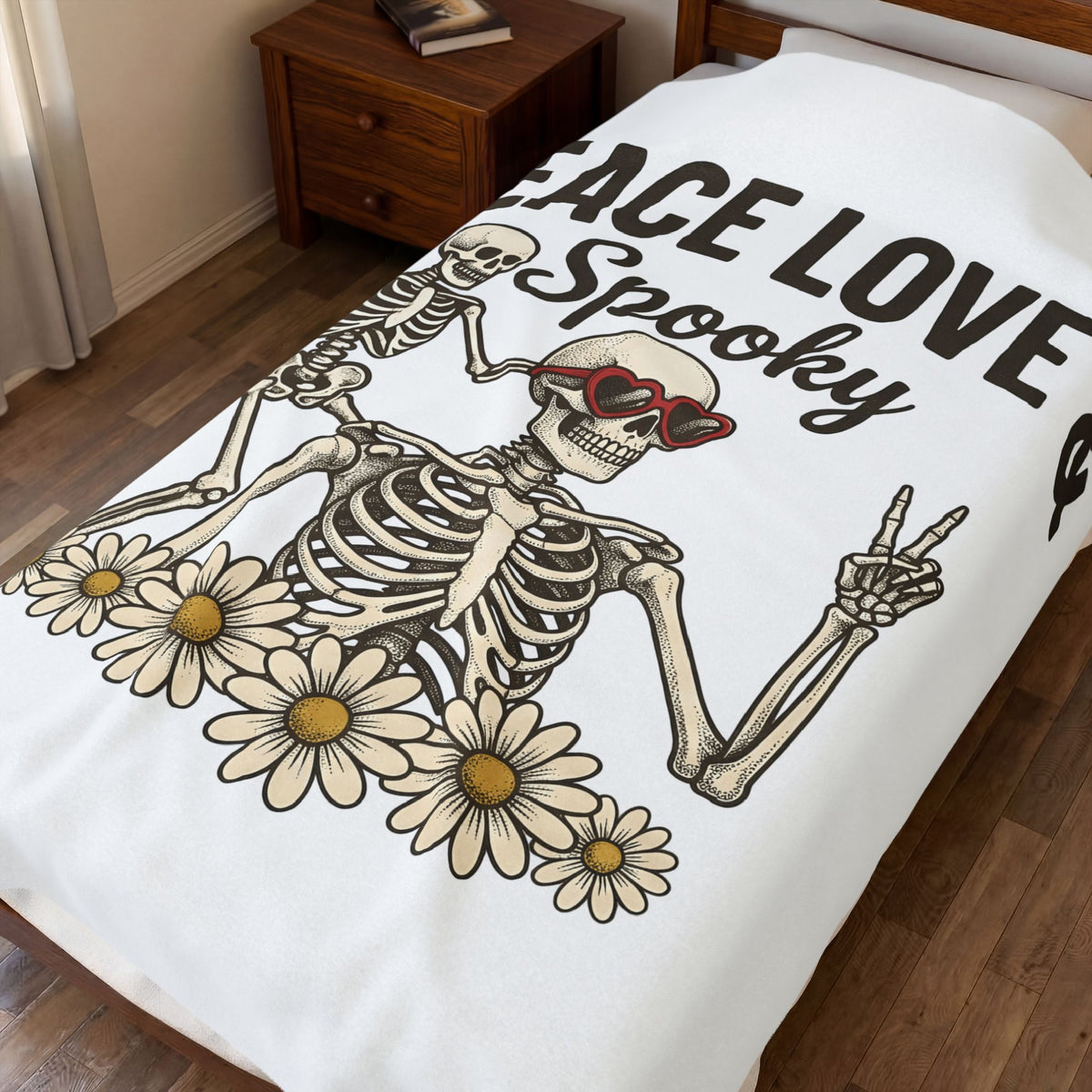 Bone Illustration Blanket Halloween Garden Gift Women Retro Blanket Skeleton Blanket Spooky Fan Vintage Blanket Yard Graphic Hand Drawn Flower