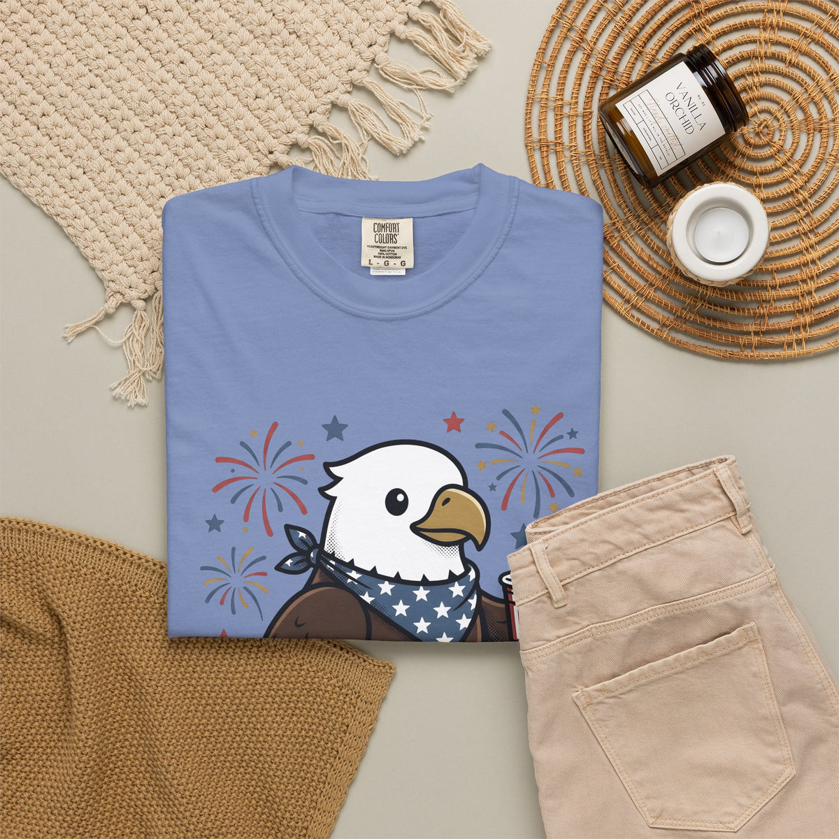 Bald Eagle T-Shirt 4th Of July Usa Gift Women Comic T-Shirt Eagle T-Shirt Independence Day Fan Cartoon T-Shirt American Graphic Vintage Fireworks