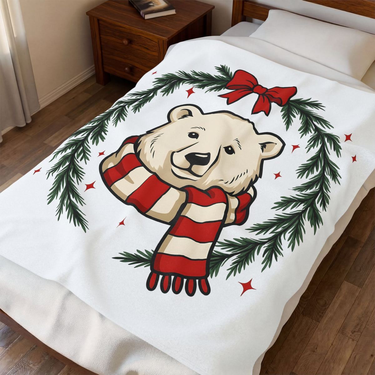 Arctic Bear Blanket Christmas Wildlife Gift Women Comic Blanket Polar Bear Blanket Xmas Fan Cartoon Blanket Animal Graphic Sketch Garland Blanket