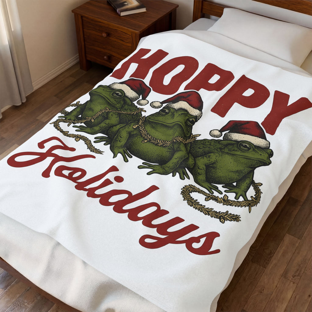 Frog Holiday Hats Christmas Wildlife Gift Hand Drawn Toad Xmas Fan Illustrated Animal Line Blanket