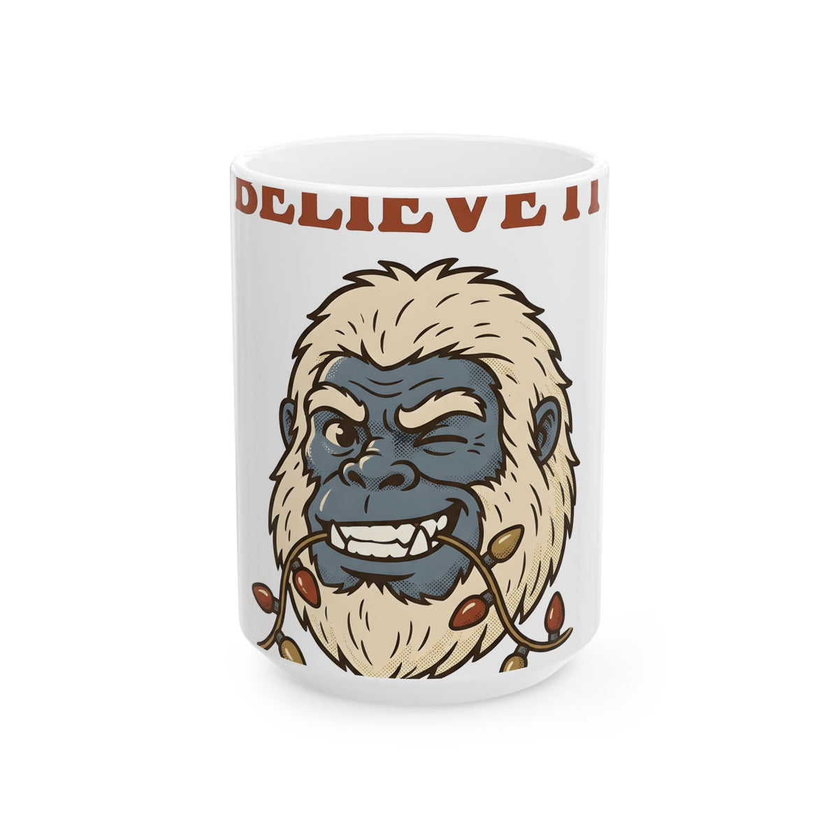 Abominable Snowman Face Mug Christmas Jokes Gift Women Comic Mug Yeti Mug Xmas Fan Cartoon Mug Pun Graphic Retro Holiday Lights