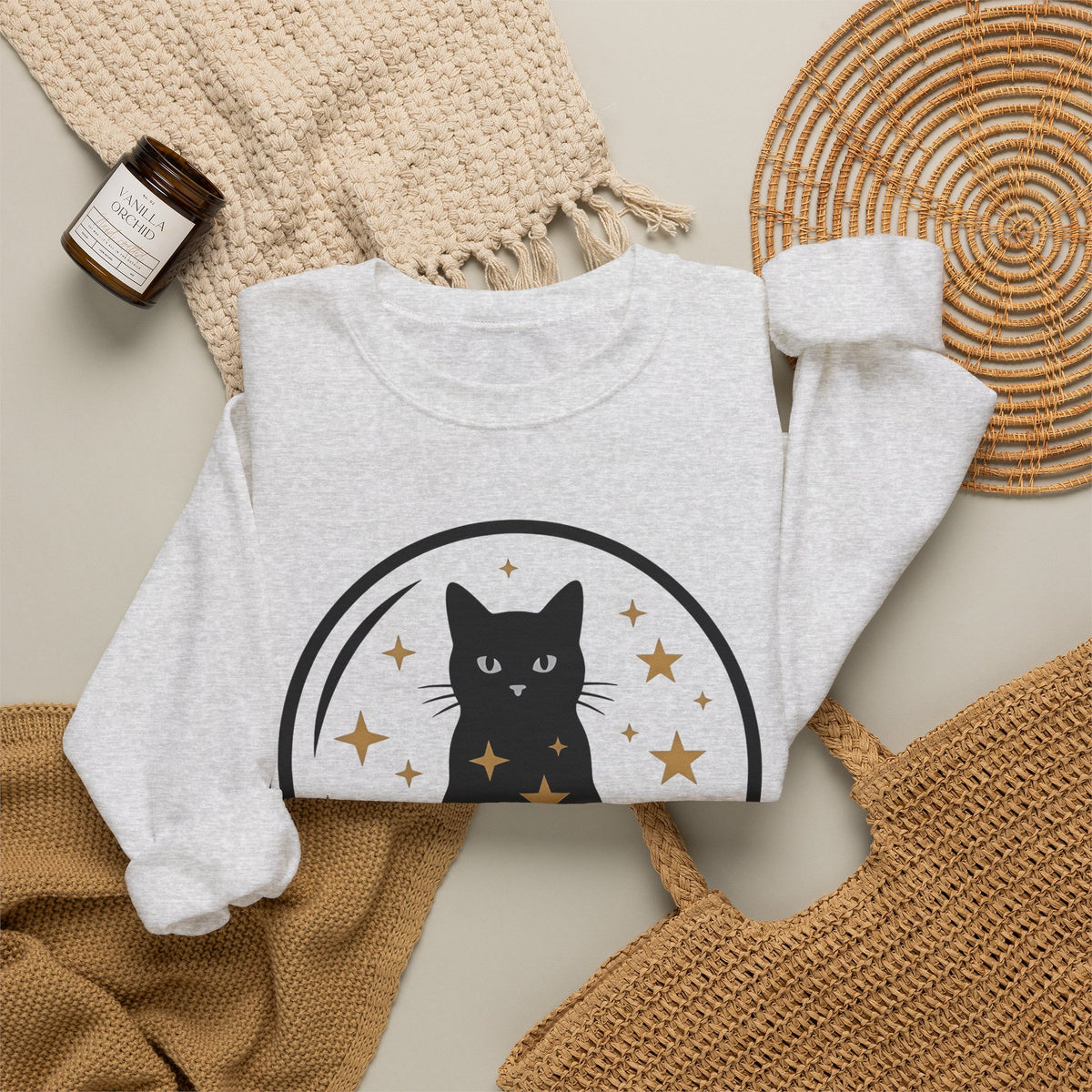 Dark Cat Orb Sweatshirt Cat Magic Gift Women Simple Sweatshirt Black Cat Ball Sweatshirt Cat Fan Feline Graphic Sweatshirt Retro Sparkles Sweatshirt