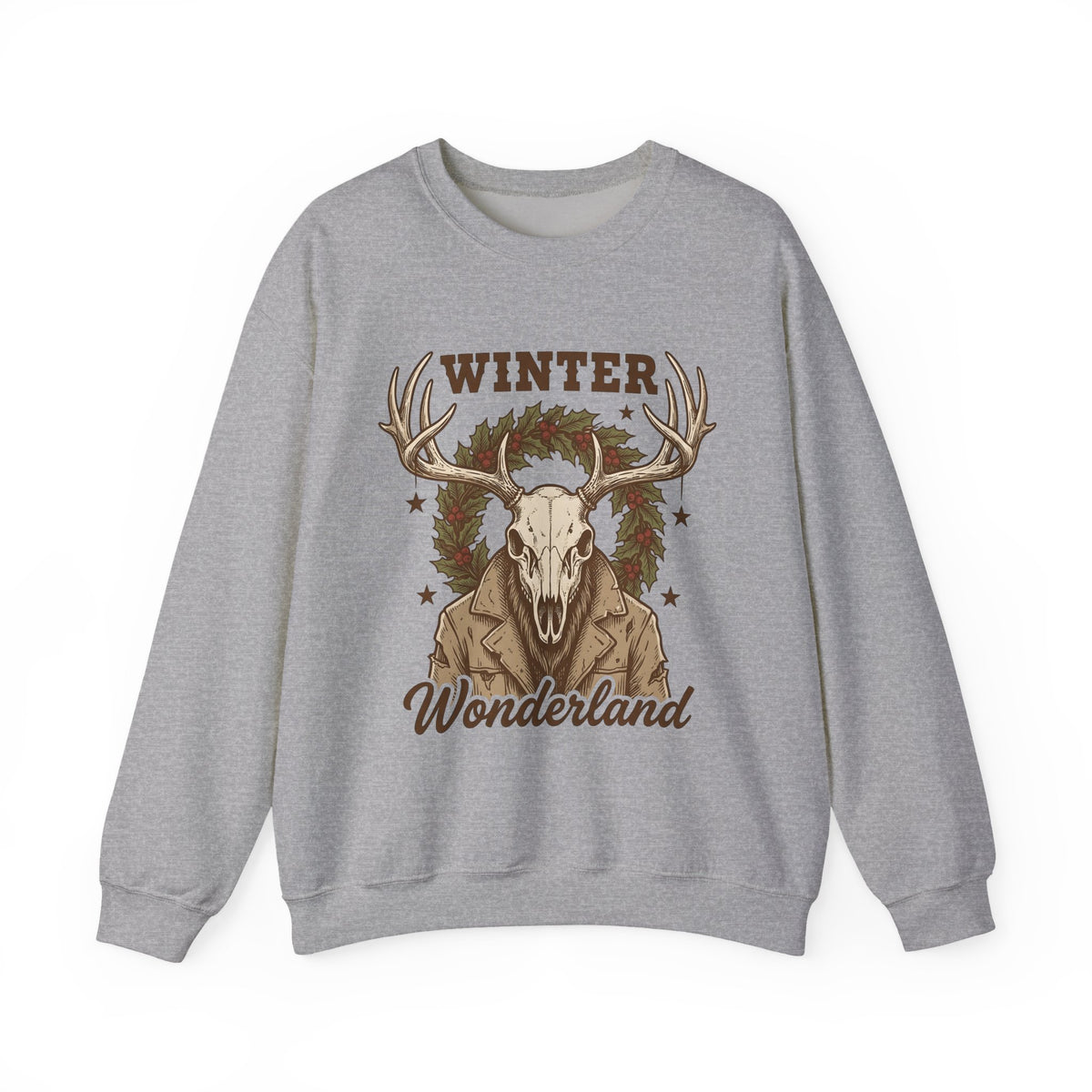 Antler Skull Sweatshirt Christmas Frost Gift Women Throwback Sweatshirt Deer Skull Sweatshirt Xmas Fan Holiday Sweatshirt Frosty Graphic Cartoon Pine Wreath
