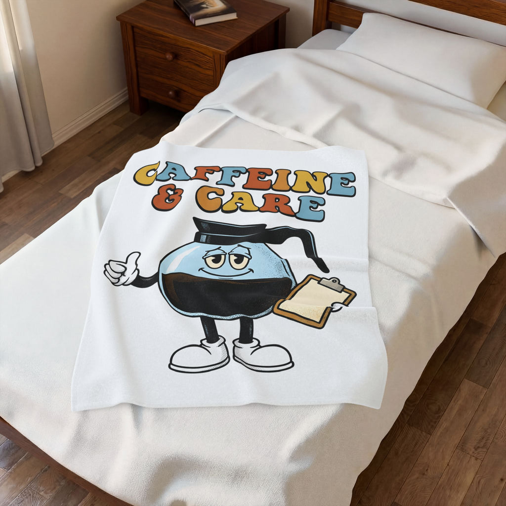 Coffee Pot Character Blanket Nurses Coffee Gift Women Cartoon Blanket Coffee Maker Blanket Nurse Fan Cartoony Blanket Caffeine Graphic Retro