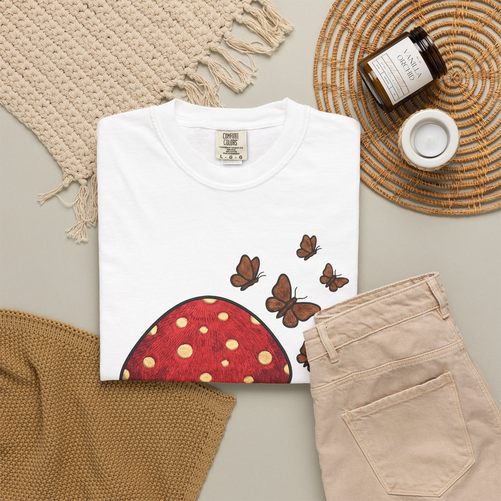 Shroom T-Shirt Boho Chic Environment Gift Women Applique T-Shirt Mushroom T-Shirt Hippie Fan Embroidered T-Shirt Eco Graphic Old-Fashioned