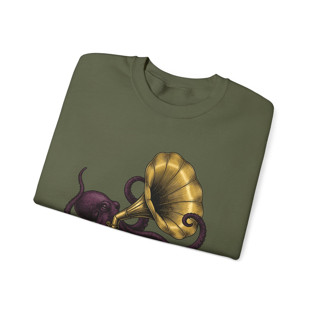 Octopus Phonograph Sweatshirt Animal Sound Gift Women Classic Sweatshirt Gramophone Sweatshirt Pet Fan Retro Sweatshirt Audio Graphic Doodle Music Player