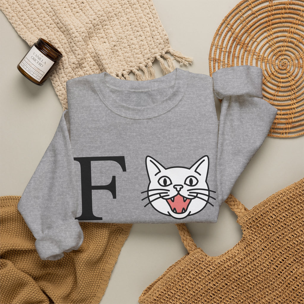 Cat Face Graphic Sweatshirt Cat Humor Gift Women Minimalist Sweatshirt Kitty Sweatshirt Feline Fan Simple Sweatshirt Funny Graphic Modern Bold Letters Sweatshirt