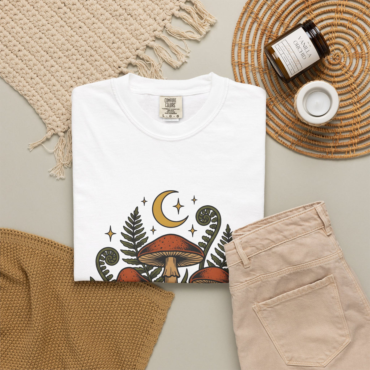 Mushroom Drawing T-Shirt Nature Garden Gift Women Hippie T-Shirt Fungus T-Shirt Outdoors Fan Psychedelic T-Shirt Yard Graphic Classic Frond T-Shirt