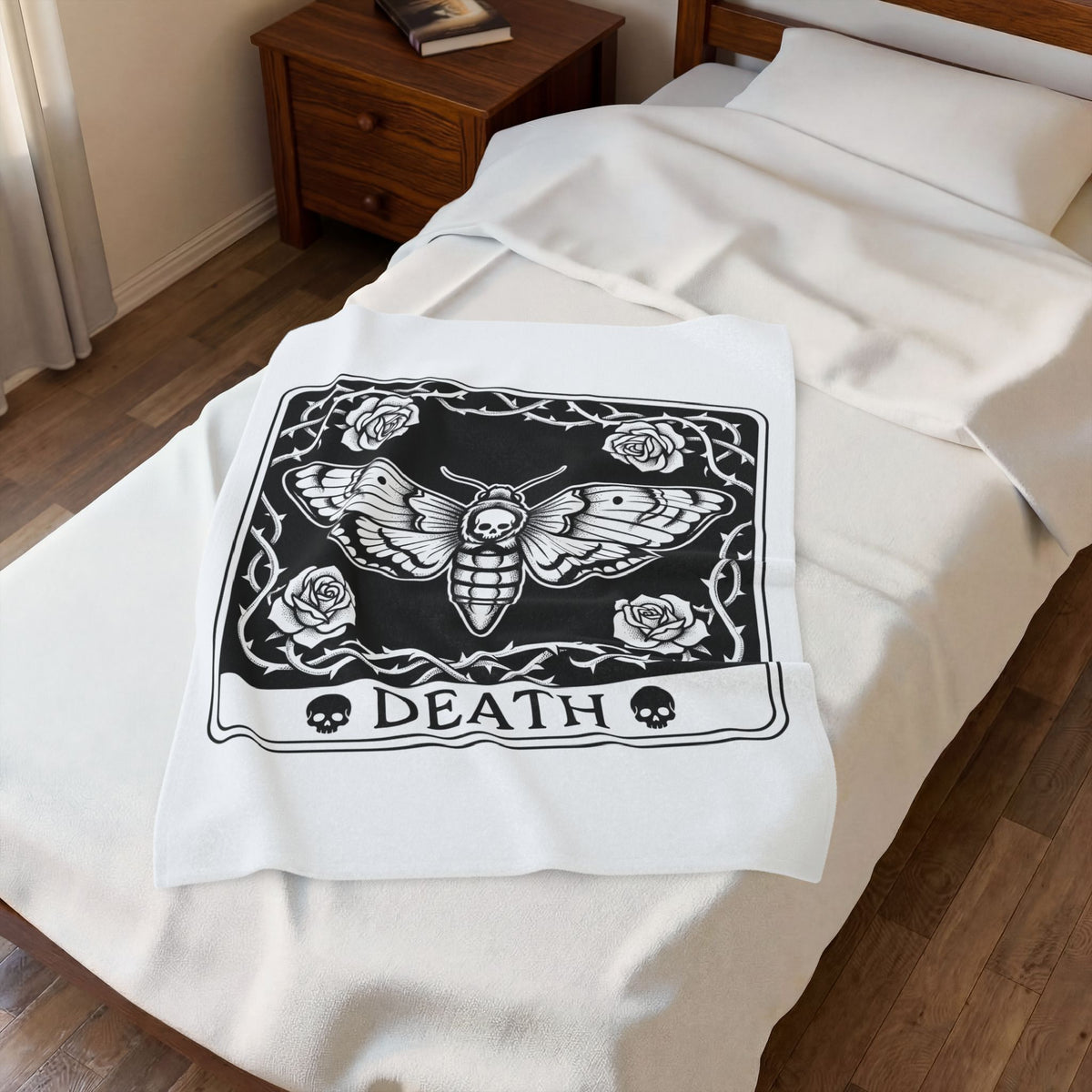 Skull Butterfly Blanket Gothic Magic Gift Women Traditional Tattoo Blanket Sugar Skull Blanket Darkwave Fan Tattooed Blanket Mystic Graphic Horror