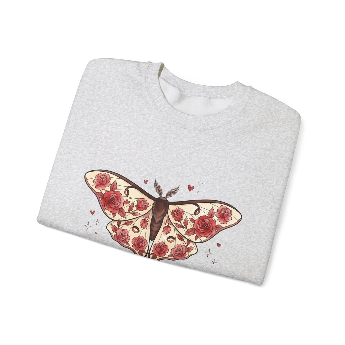 Moth Rose Sweatshirt St. Valentine's Day Floral Gift Women Boho Sweatshirt Rose Sweatshirt Valentine Fan Bohemian Sweatshirt Floral Graphic Tattoo Ribbon