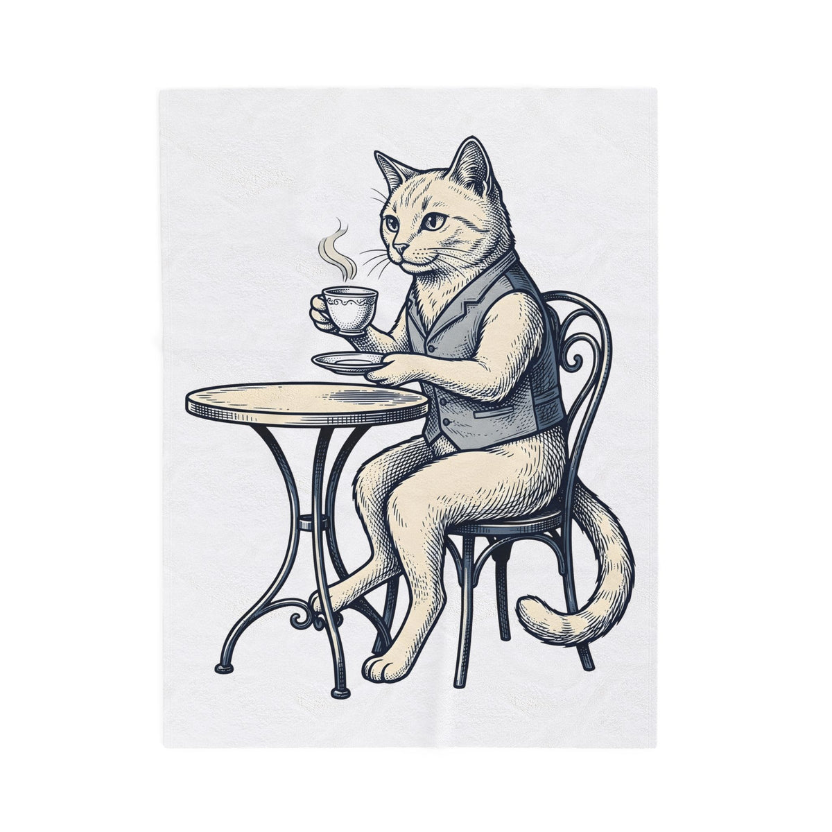Cat Mocha Blanket Coffee Creature Gift Women Nostalgic Blanket Kitten Blanket Coffee Fan Animal Graphic Doodle Café Bench Blanket