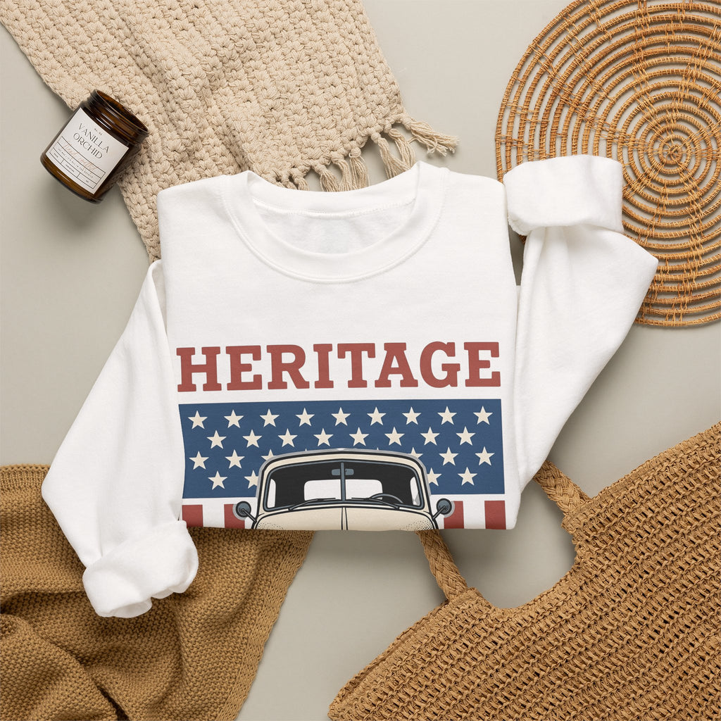 Antique Lorry Sweatshirt America Liberty Gift Women Retro Sweatshirt Truck Sweatshirt Patriot Enthusiast Vintage Sweatshirt Freedom Graphic Line Art Flag