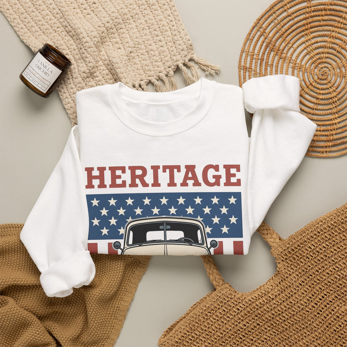 Antique Lorry Sweatshirt America Liberty Gift Women Retro Sweatshirt Truck Sweatshirt Patriot Enthusiast Vintage Sweatshirt Freedom Graphic Line Art Flag