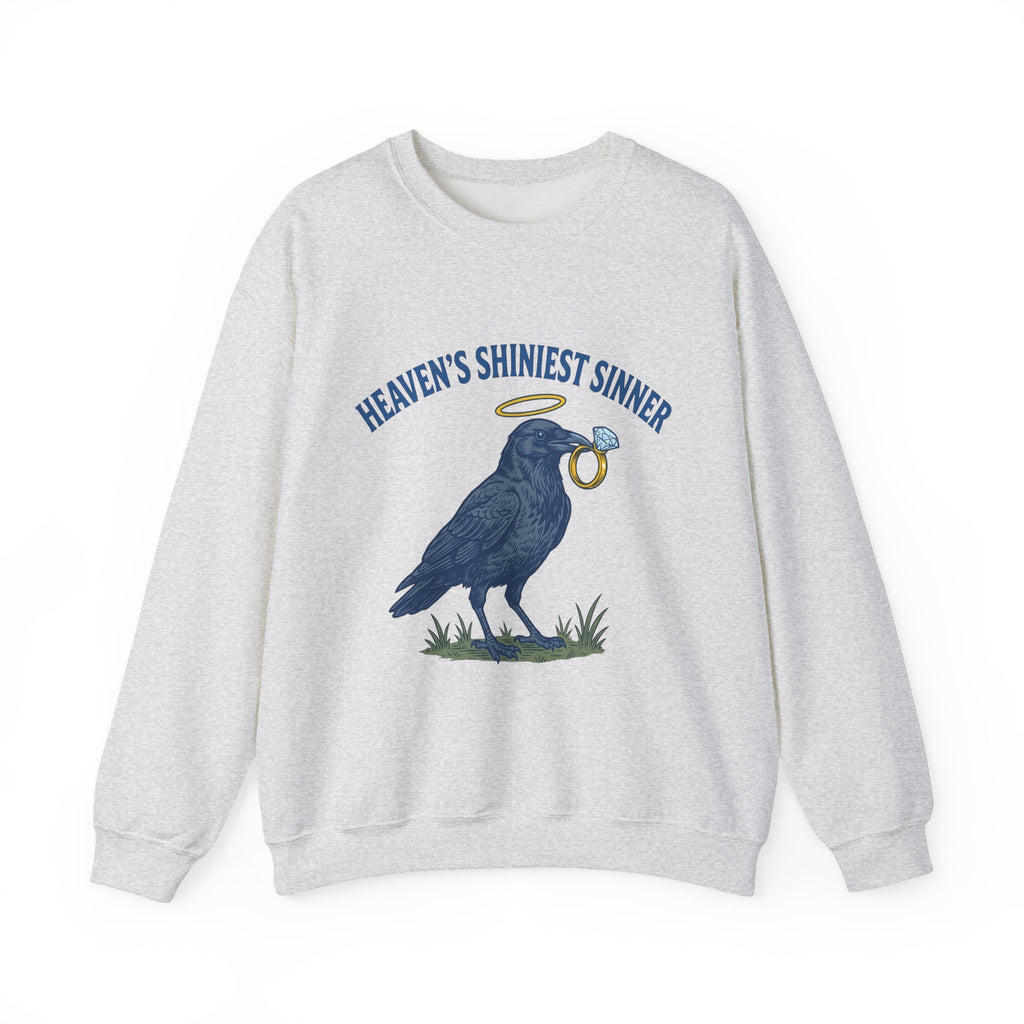 Raven Halo Sweatshirt Funny Animal Gift Women Vintage Sweatshirt Crow Sweatshirt Humor Fan Retro Sweatshirt Creature Graphic Hand Drawn Diamond Ring Sweatshirt