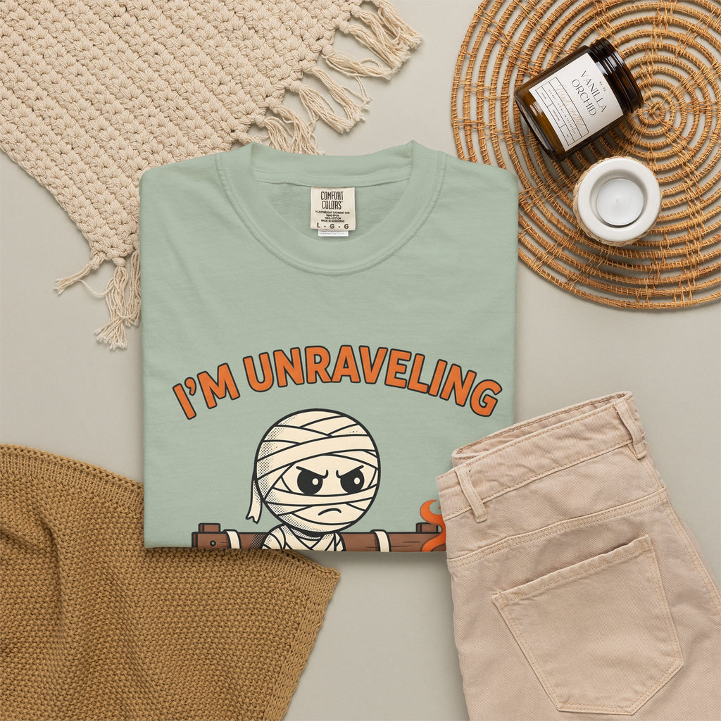 Mummy Halloween Joke Gift Comic Wrap Horror Fan Cartoon Pun Retro Teacup T-Shirt