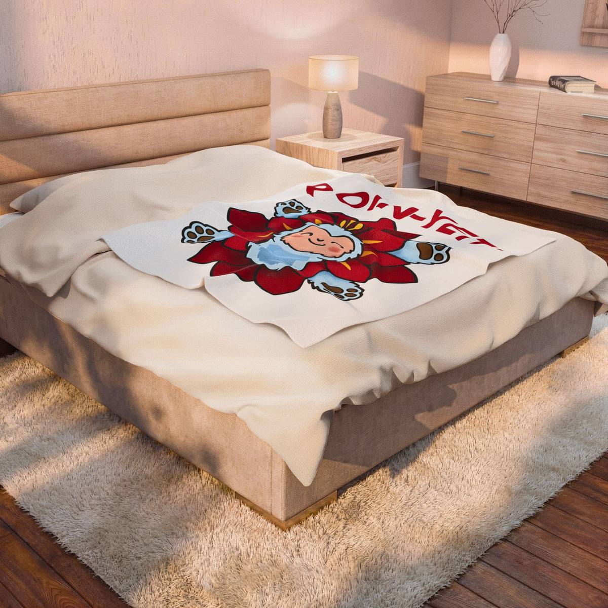 Yeti Flower Holiday Christmas Gift Kawaii Sasquatch Winter Fan Xmas Cartoon Poinsettia Blanket