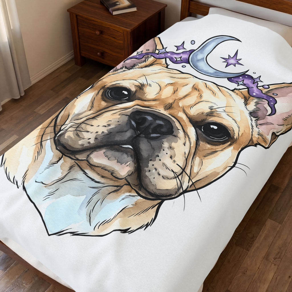 French Bulldog Blanket Dog Celestial Gift Women Watercolor Blanket Bulldog Blanket Dog Fan Watercolour Blanket Galaxy Graphic Hand Drawn Moon