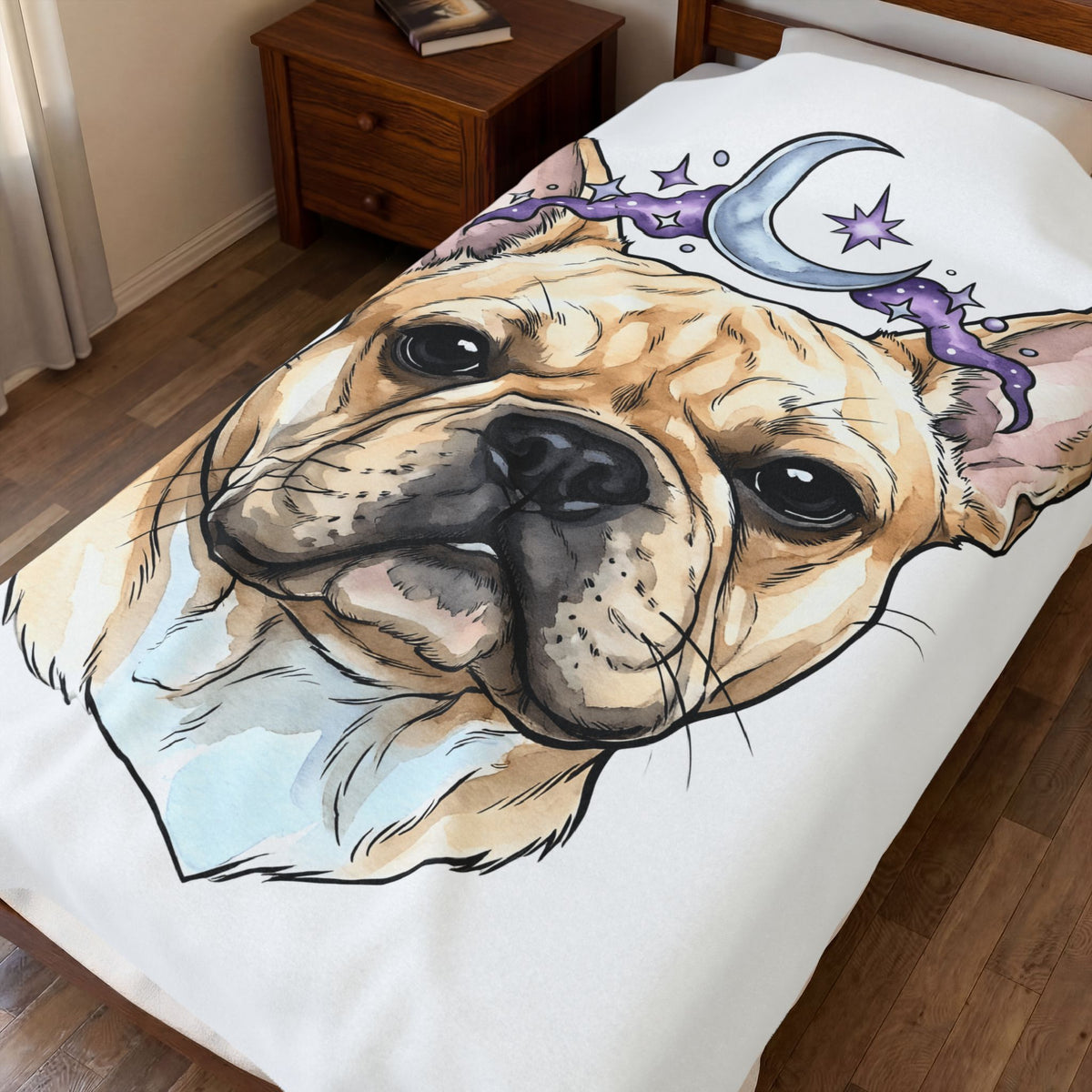 French Bulldog Blanket Dog Celestial Gift Women Watercolor Blanket Bulldog Blanket Dog Fan Watercolour Blanket Galaxy Graphic Hand Drawn Moon