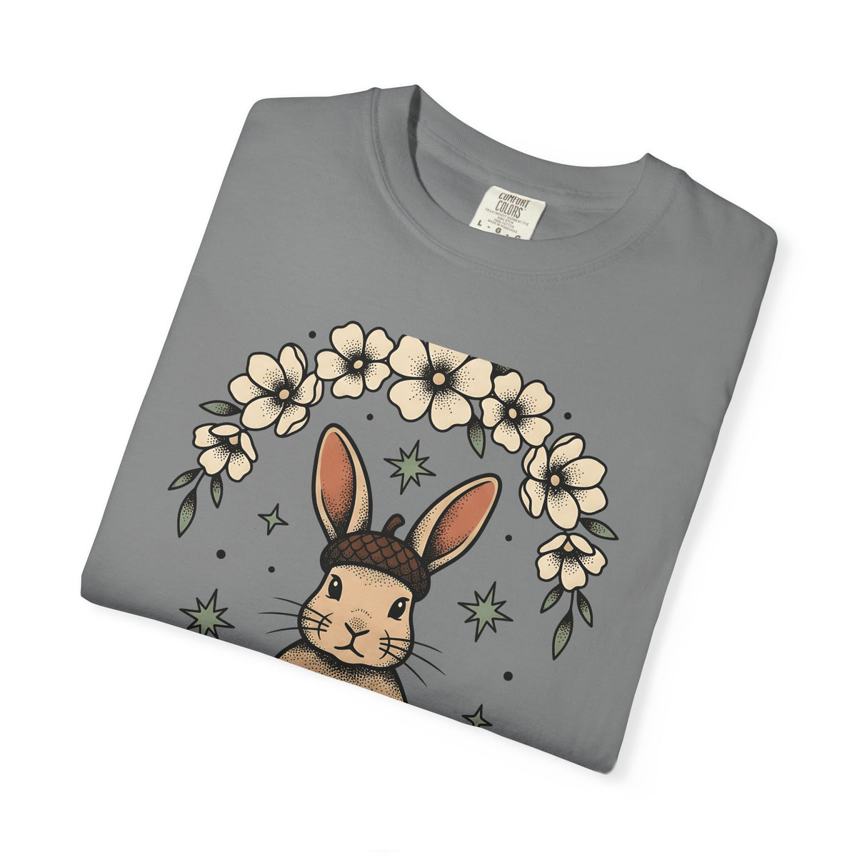 Peaceful Hare T-Shirt Yoga Critter Gift Women Folk T-Shirt Rabbit T-Shirt Yoga Enthusiast Folk Art T-Shirt Animal Graphic Line Art Garden Loop