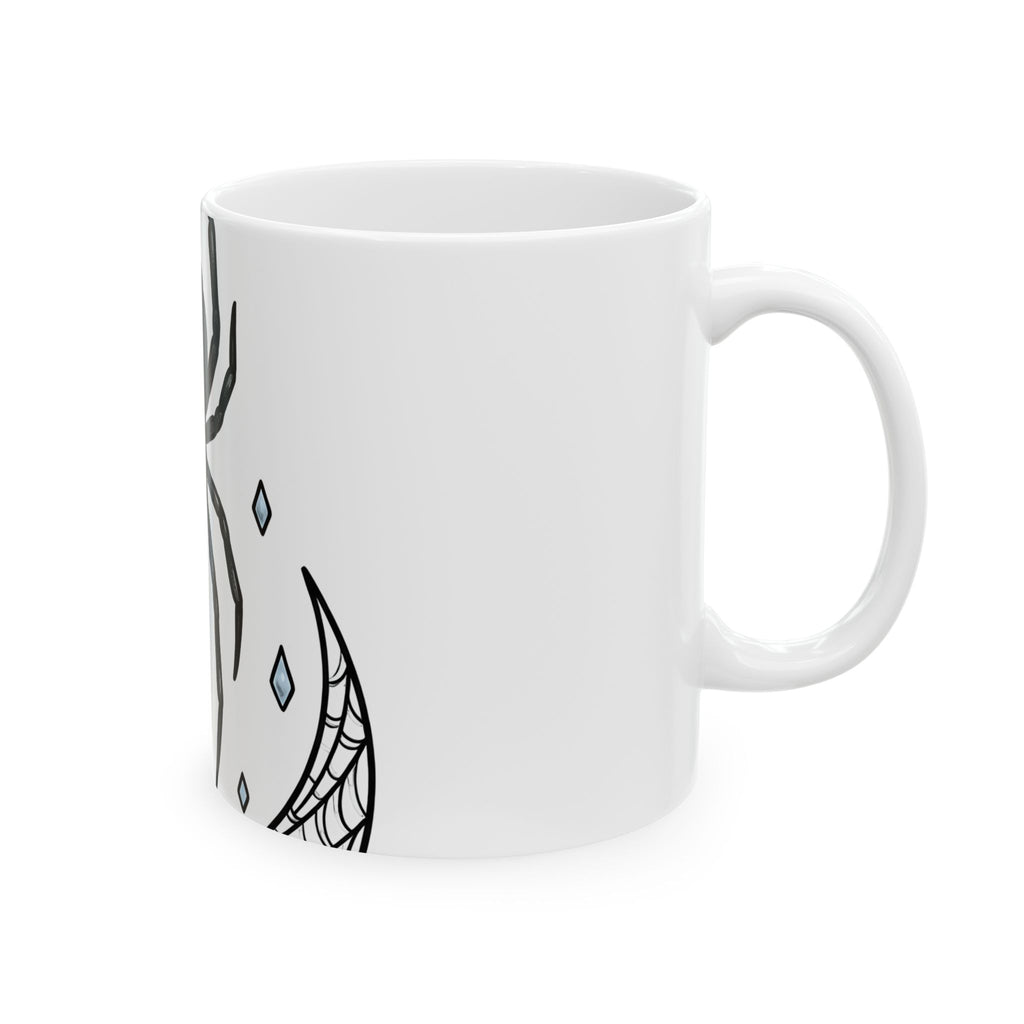 Black Spider Mug Halloween Mysticism Gift Women Horror Mug Tarantula Mug Halloween Fan Spooky Mug Occult Graphic Sketch Crescent