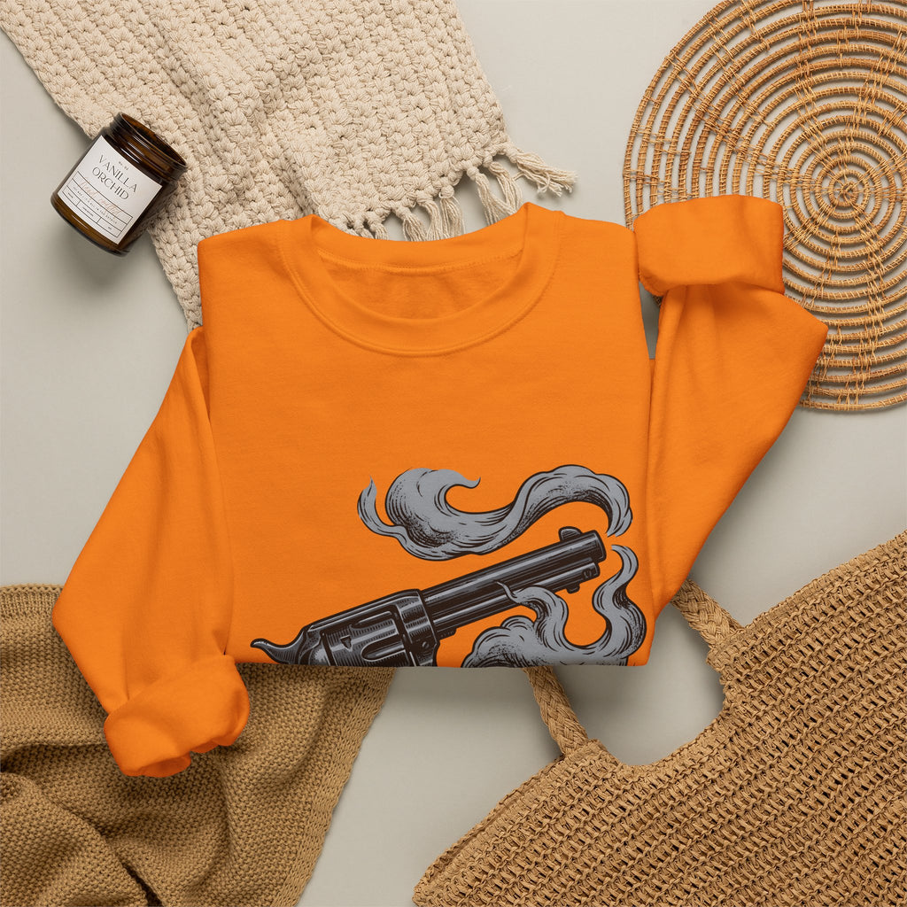 Revolver Gun Sweatshirt Cowgirl Western Gift Women Vintage Sweatshirt Handgun Sweatshirt Rodeo Fan Retro Sweatshirt Cowboy Graphic Hand Drawn Smoke Sweatshirt