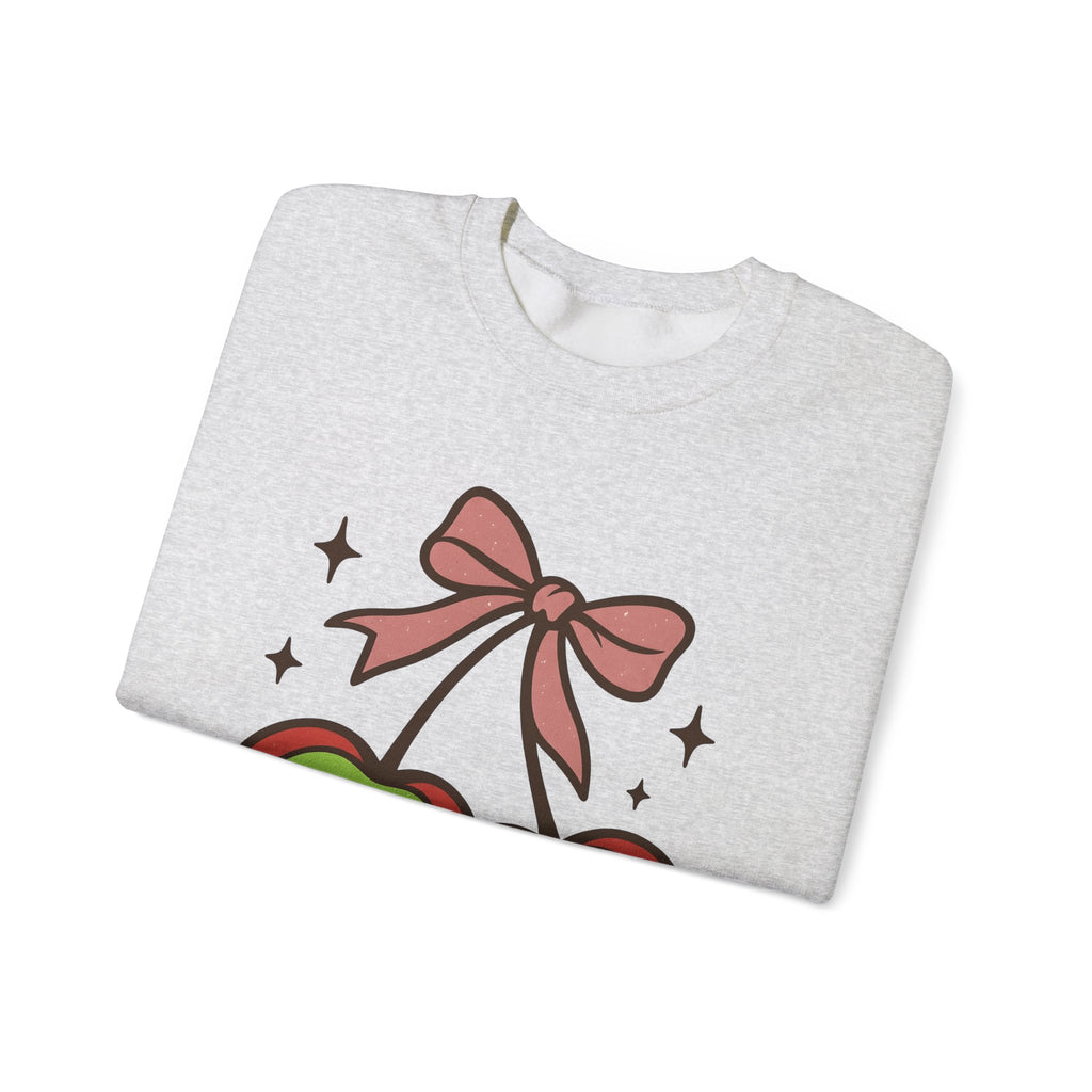 Skull Cherry Sweatshirt Halloween Eerie Gift Women Fun Sweatshirt Sugar Skull Sweatshirt Spooky Fan Cartoon Sweatshirt Dark Graphic Bow Tie Sweatshirt