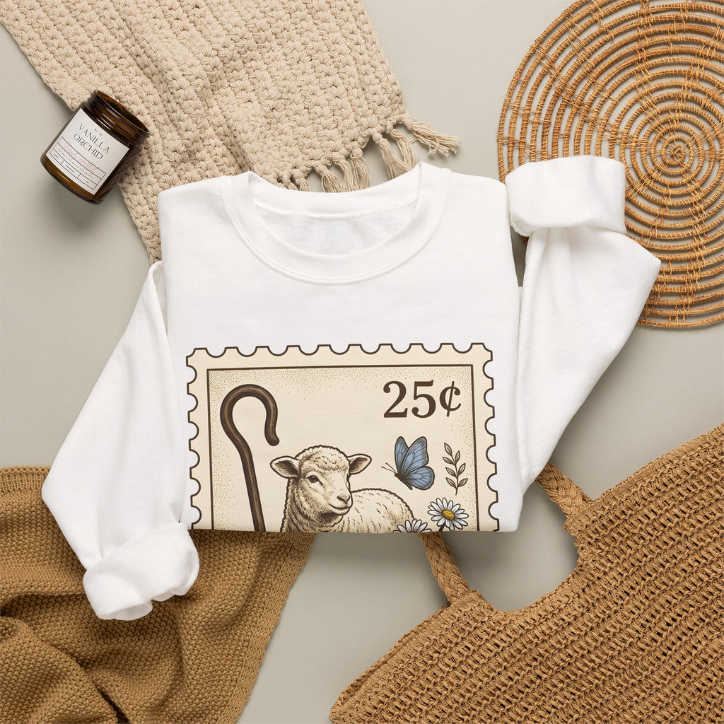 Lamb Drawing Sweatshirt Easter Farmland Gift Women Rustic Sweatshirt Sheep Sweatshirt Spring Fan Country Sweatshirt Farm Graphic Doodle Field Flowers Sweatshirt