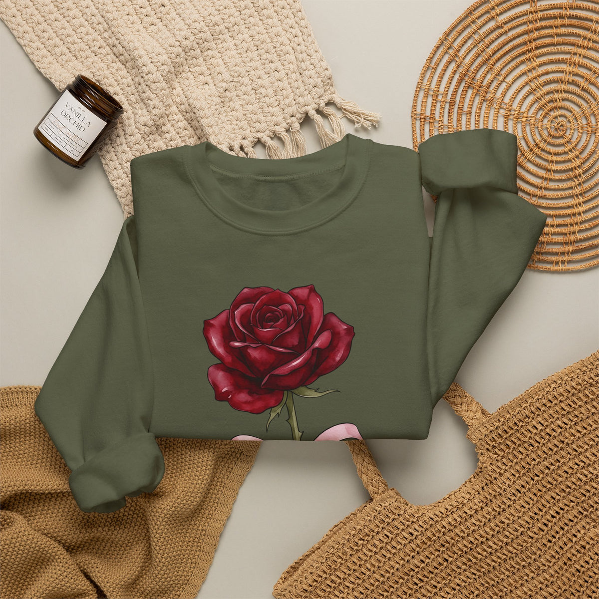 Rose Flower Sweatshirt Floral Romantic Gift Women Watercolor Sweatshirt Flower Sweatshirt Floral Fan Painted Sweatshirt Lovely Graphic Hand Drawn Bow Sweatshirt