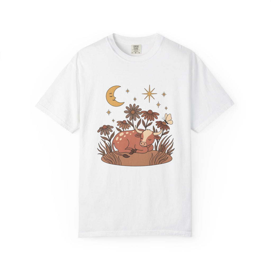 Sleeping Cow T-Shirt Cowgirl Western Gift Women Boho T-Shirt Cow T-Shirt Rancher Fan Hippie T-Shirt Rodeo Graphic Vintage Wildflowers T-Shirt